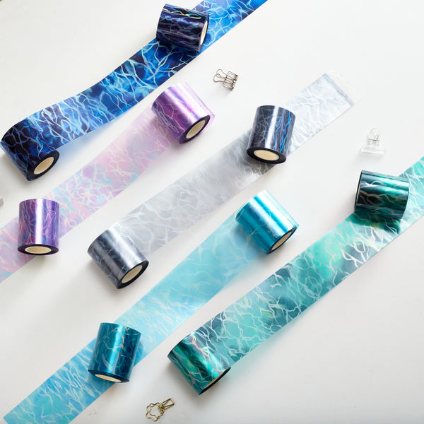 Ripples Washi / PET Tape | Pink & Silver & Bluish Green & Sapphire & Navy